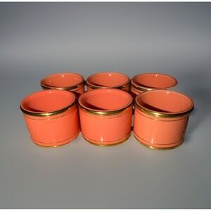 Vtg Fitz &‎ Floyd Renaissance 6 Piece Napkin Ring Set 1.5" Peach Coral Gold Trim